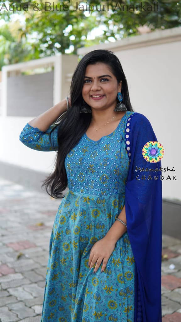 Aqua & Blue Jaipuri Anarkali Sets