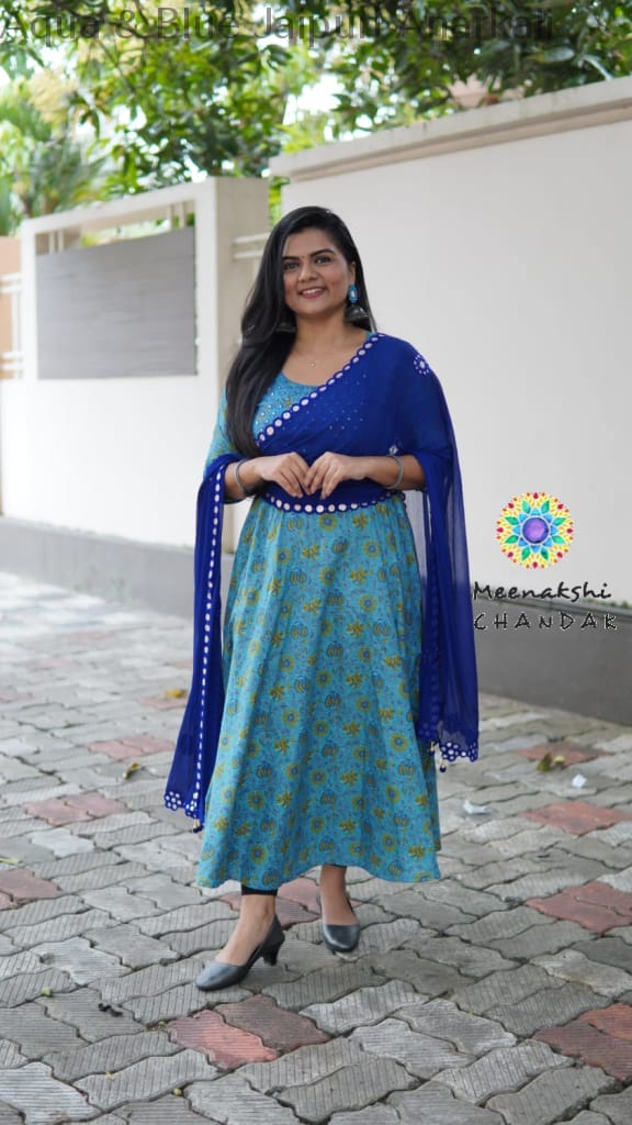 Aqua & Blue Jaipuri Anarkali Sets