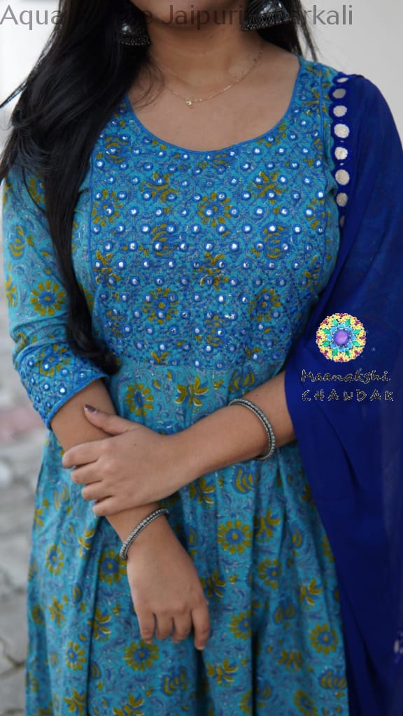 Aqua & Blue Jaipuri Anarkali Sets