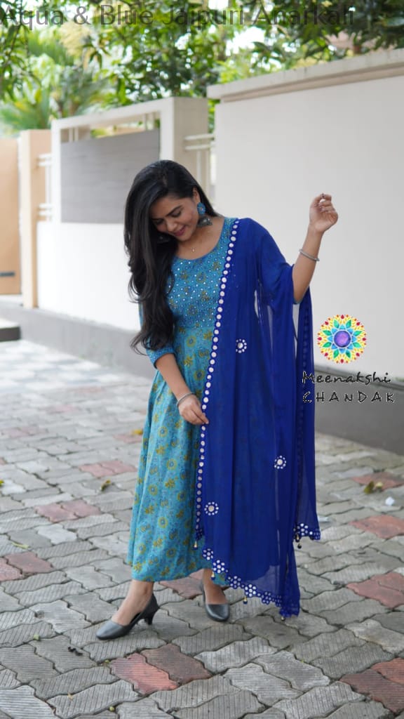 Aqua & Blue Jaipuri Anarkali Sets