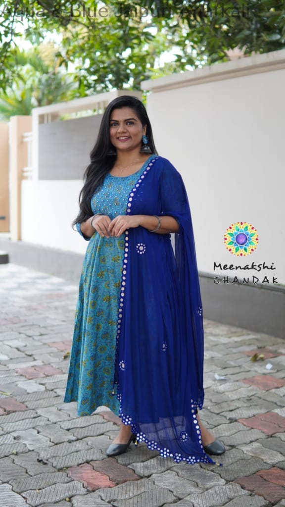 Aqua & Blue Jaipuri Anarkali Sets