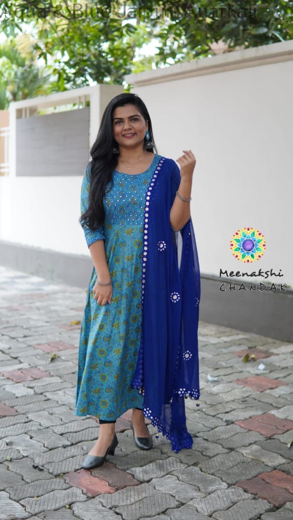 Aqua & Blue Jaipuri Anarkali Sets