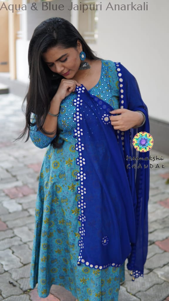 Aqua & Blue Jaipuri Anarkali Sets