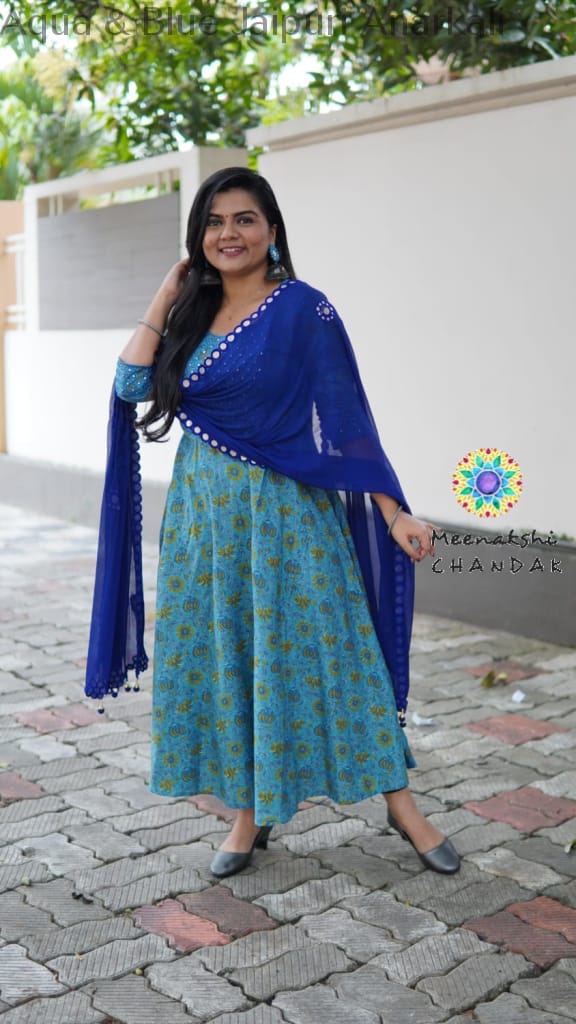 Aqua & Blue Jaipuri Anarkali Sets