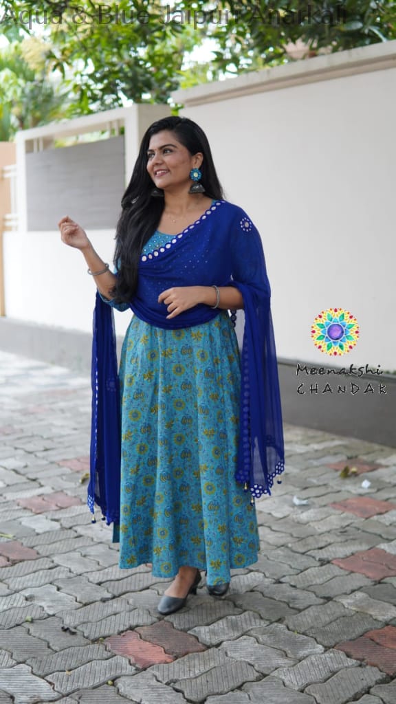 Aqua & Blue Jaipuri Anarkali Small Sets