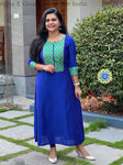 Aqua & Green Zari A Line Kurta Kurtas