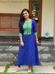 Aqua & Green Zari A Line Kurta Kurtas