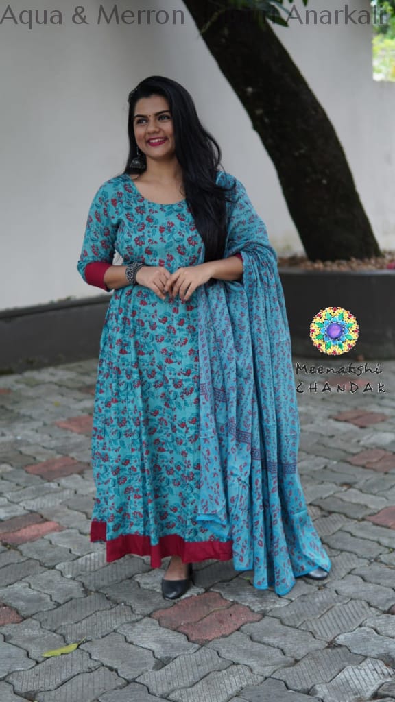 Aqua & Merron Jaipuri Anarkali Sets