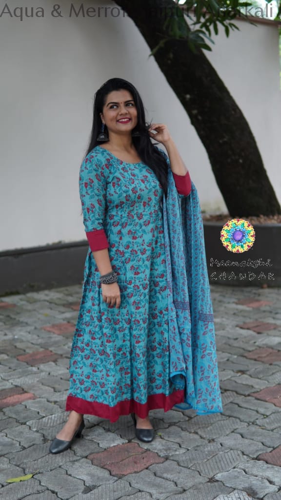 Aqua & Merron Jaipuri Anarkali Sets