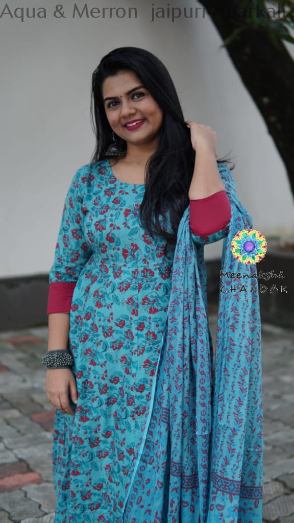 Aqua & Merron Jaipuri Anarkali Small Sets