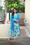 Aqua & Off White Floral Anarkali With Dupatta Sets
