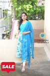 Aqua & Off White Floral Anarkali With Dupatta S Sets