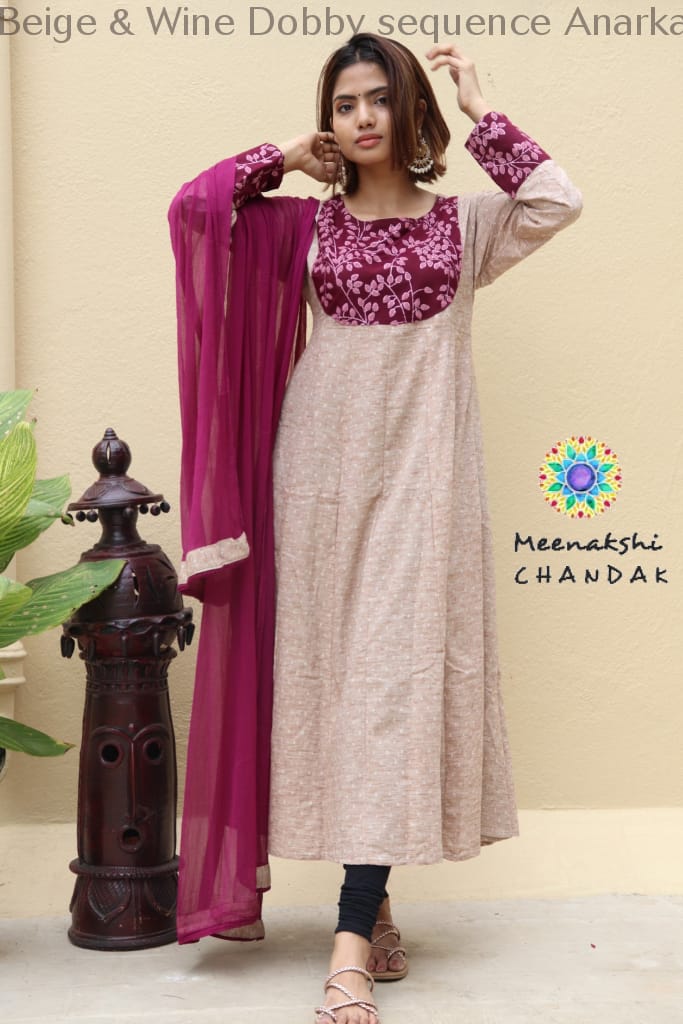 Beige & Wine Dobby Sequence Anarkali Limited Edition