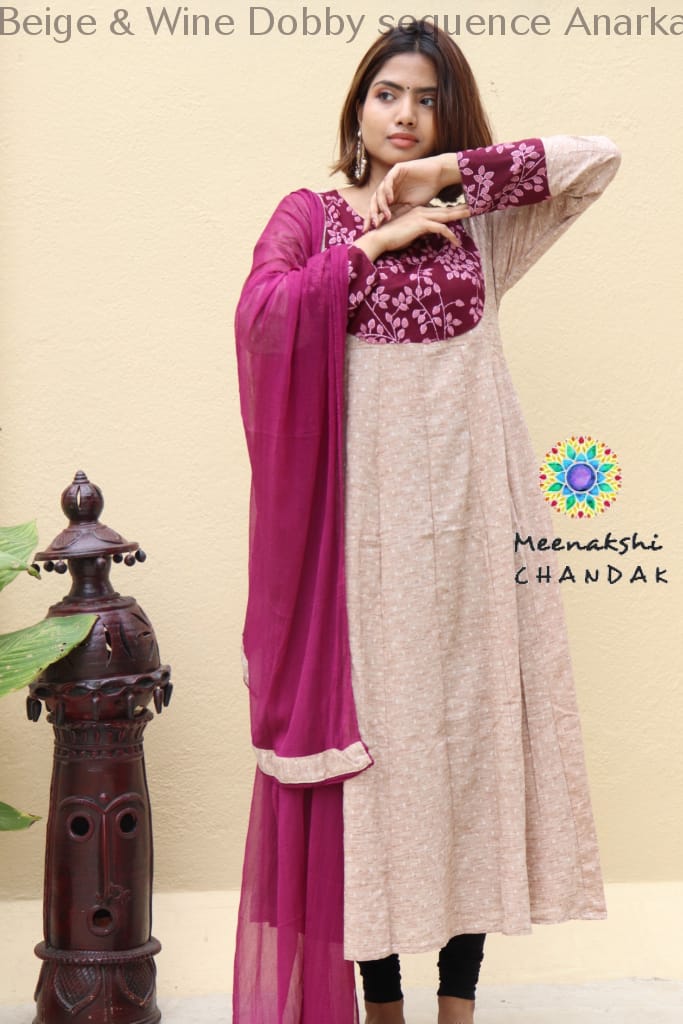 Beige & Wine Dobby Sequence Anarkali Limited Edition