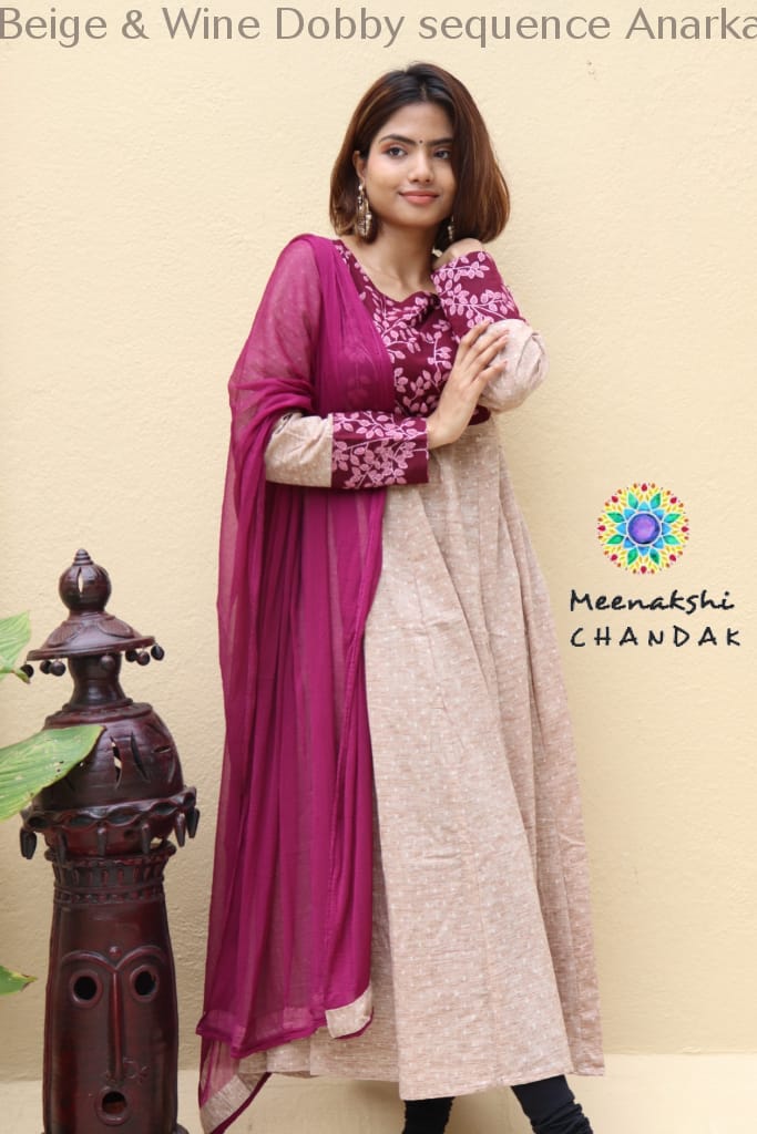 Beige & Wine Dobby Sequence Anarkali Limited Edition