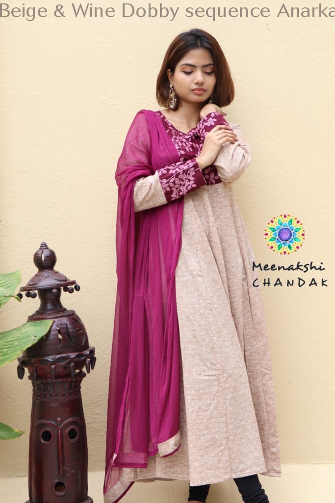 Beige & Wine Dobby Sequence Anarkali Limited Edition