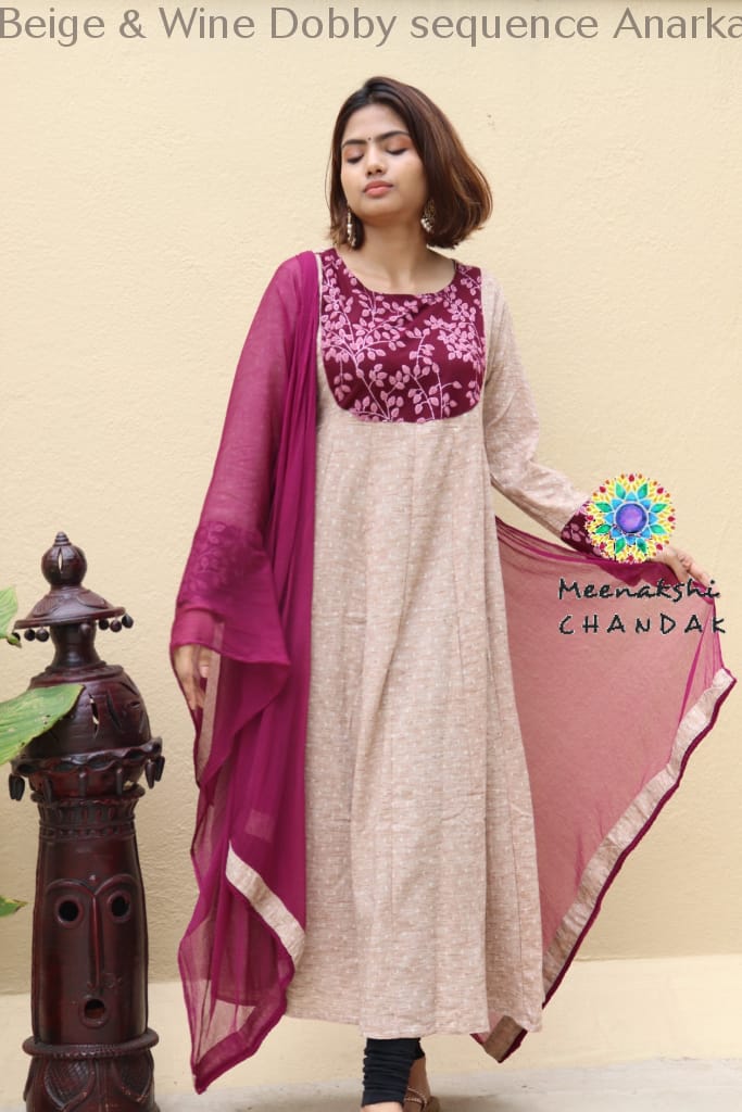 Beige & Wine Dobby Sequence Anarkali Limited Edition