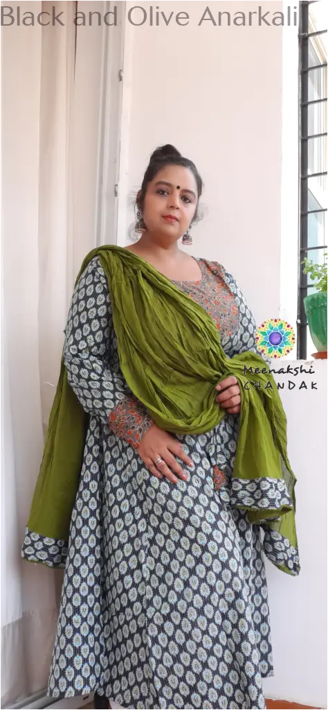 Black and Olive Anarkali SET T&D