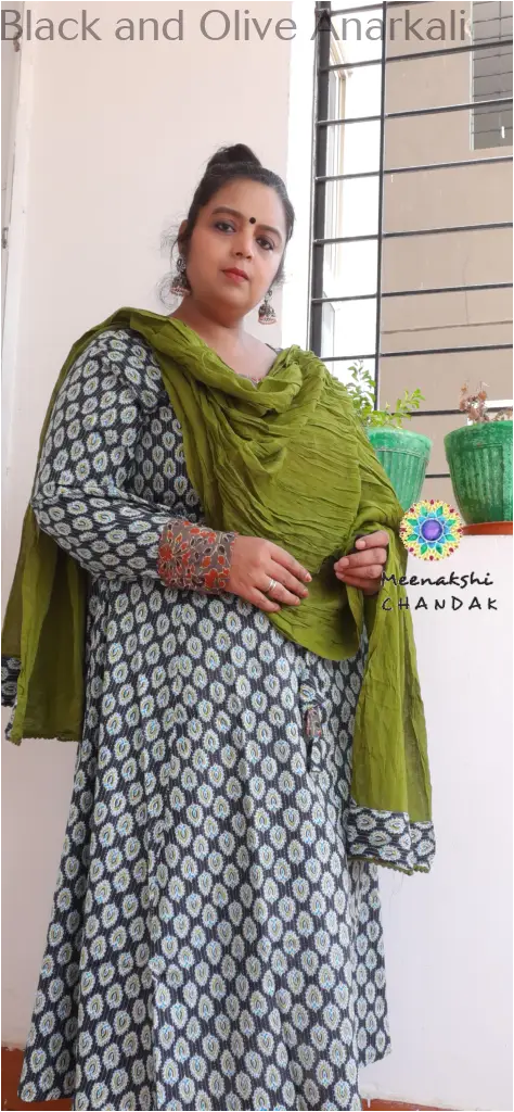 Black and Olive Anarkali SET T&D