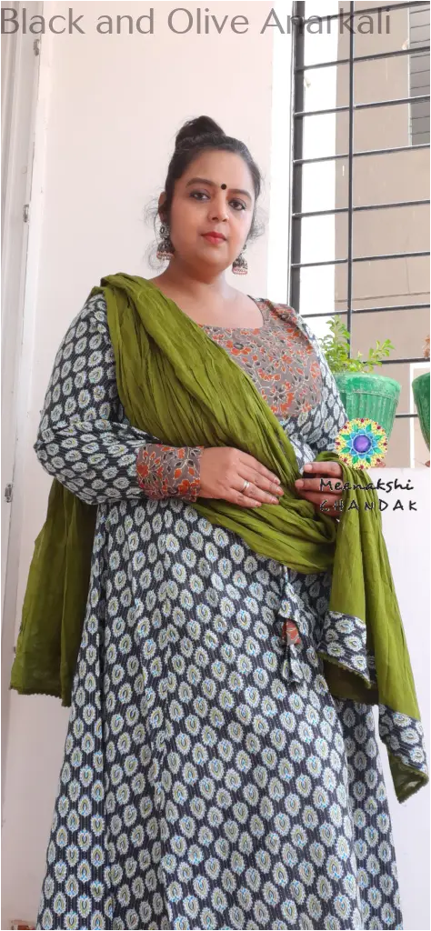 Black and Olive Anarkali SET T&D