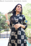 Black Geometric Mandarin Kurta Kurtas