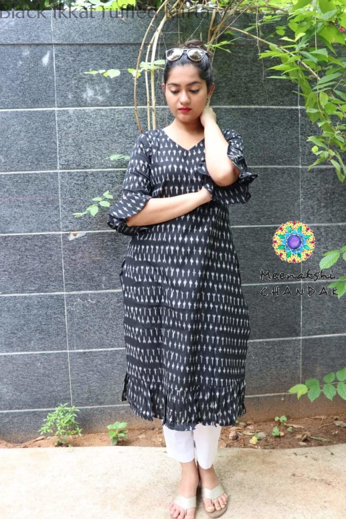 Black Ikkat Ruffled Kurta Kurtas