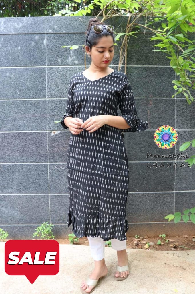 Black Ikkat Ruffled Kurta Kurtas