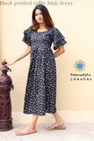 Black Printed Ruffle Midi Dress Casuals