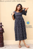 Black Printed Ruffle Midi Dress Casuals
