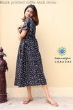 Black Printed Ruffle Midi Dress Casuals