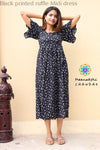 Black Printed Ruffle Midi Dress Casuals