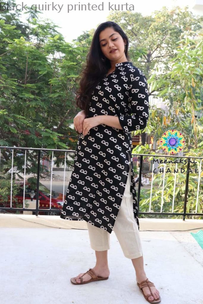 Black Quirky Printed Kurta Best Offers