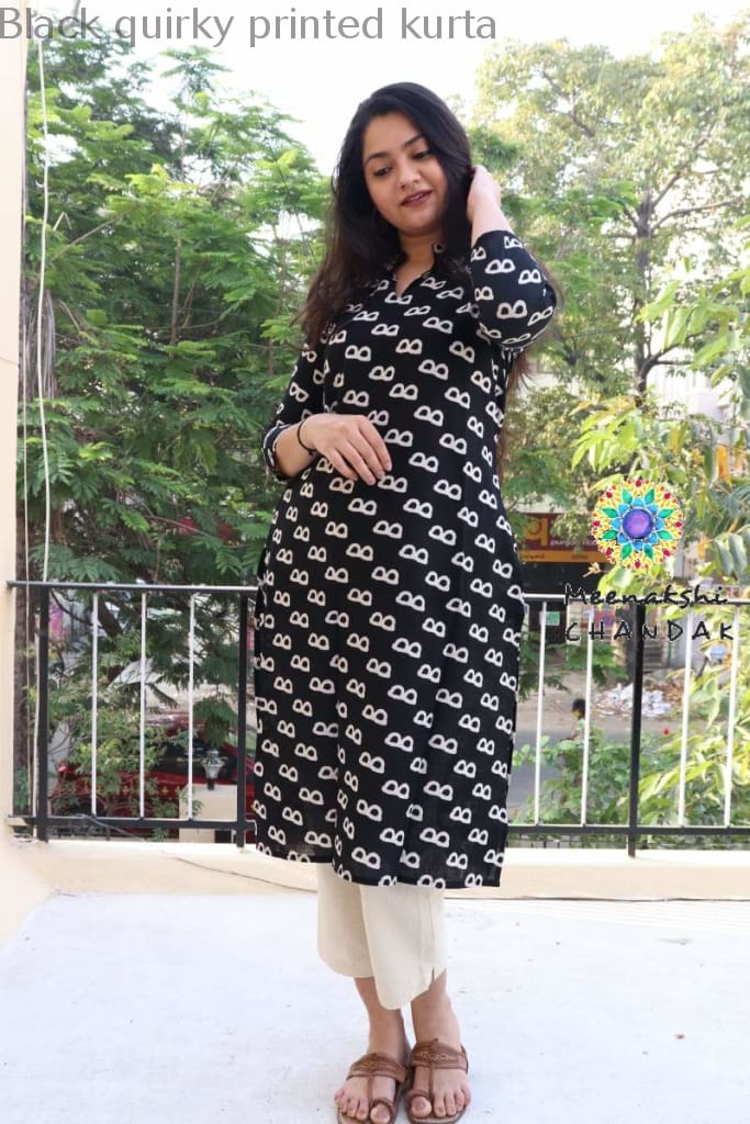 Black Quirky Printed Kurta Best Offers