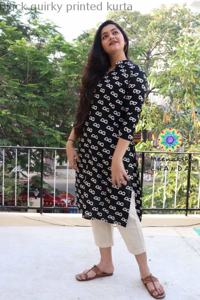 Black Quirky Printed Kurta Best Offers