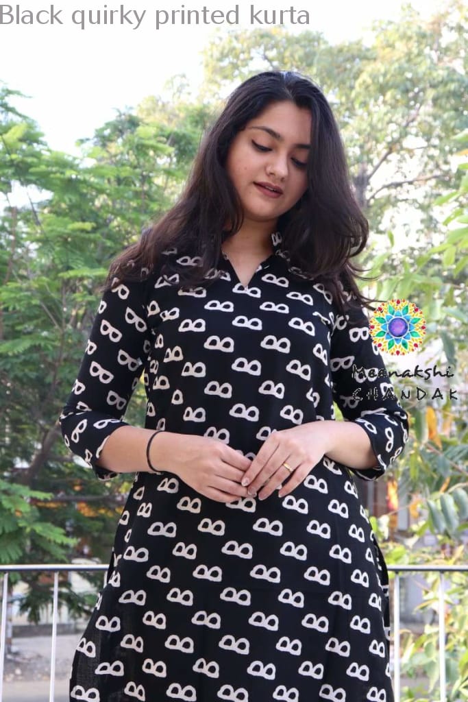 Black Quirky Printed Kurta Best Offers