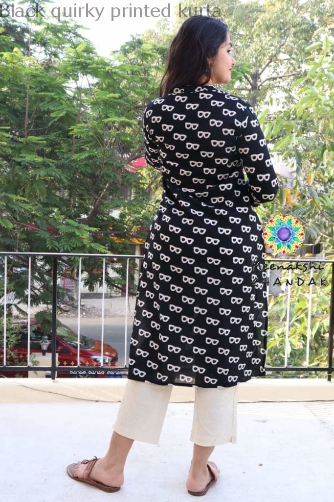 Black Quirky Printed Kurta Best Offers