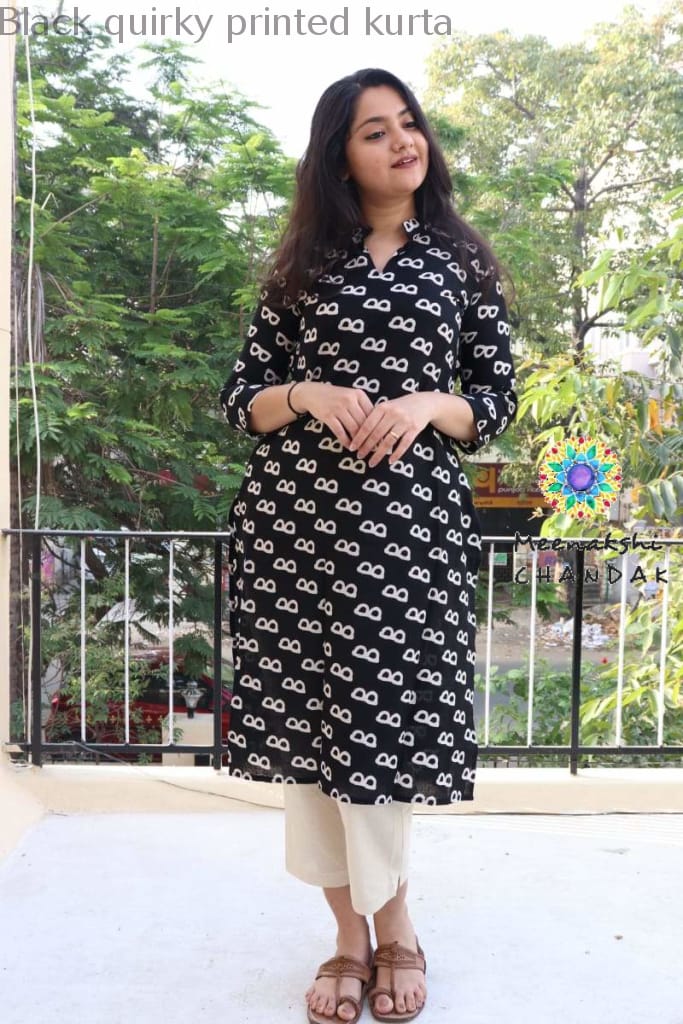 Black Quirky Printed Kurta Best Offers