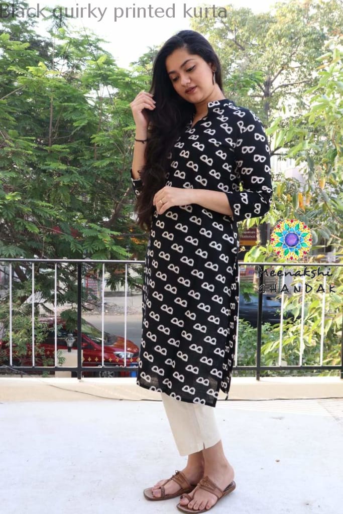 Black Quirky Printed Kurta Best Offers