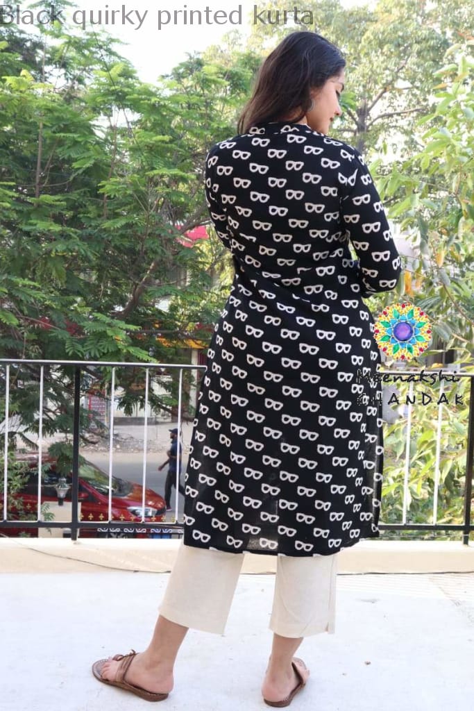 Black Quirky Printed Kurta Best Offers