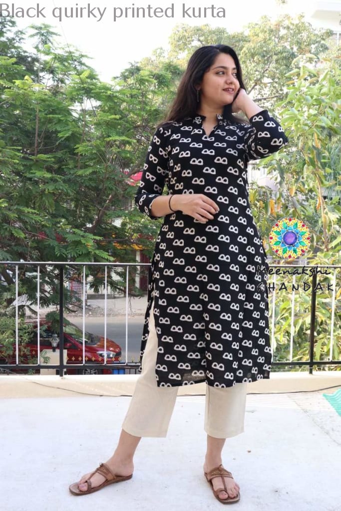 Black Quirky Printed Kurta Best Offers