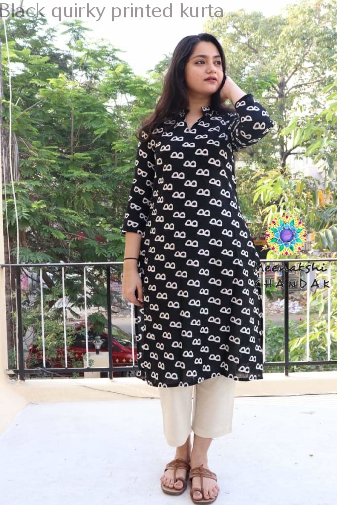 Black Quirky Printed Kurta Best Offers