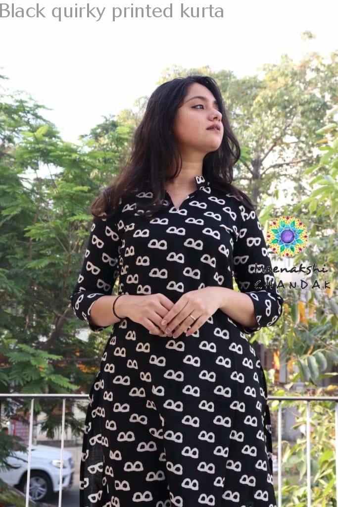 Black Quirky Printed Kurta Best Offers