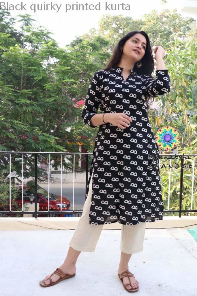 Black Quirky Printed Kurta Best Offers