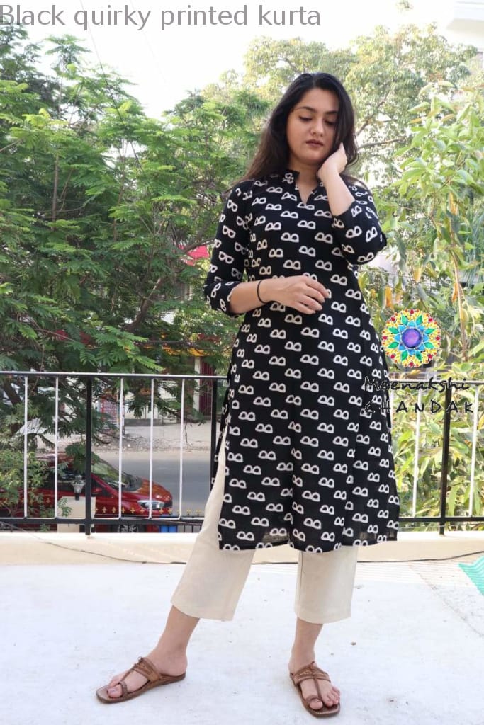 Black Quirky Printed Kurta Best Offers