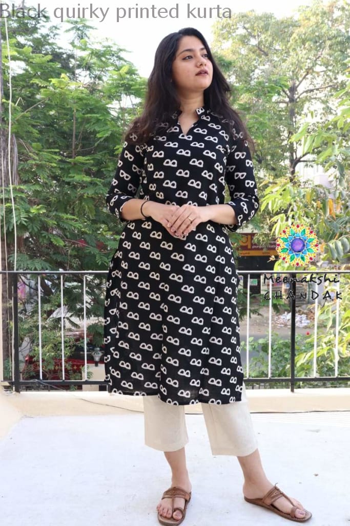 Black Quirky Printed Kurta Best Offers