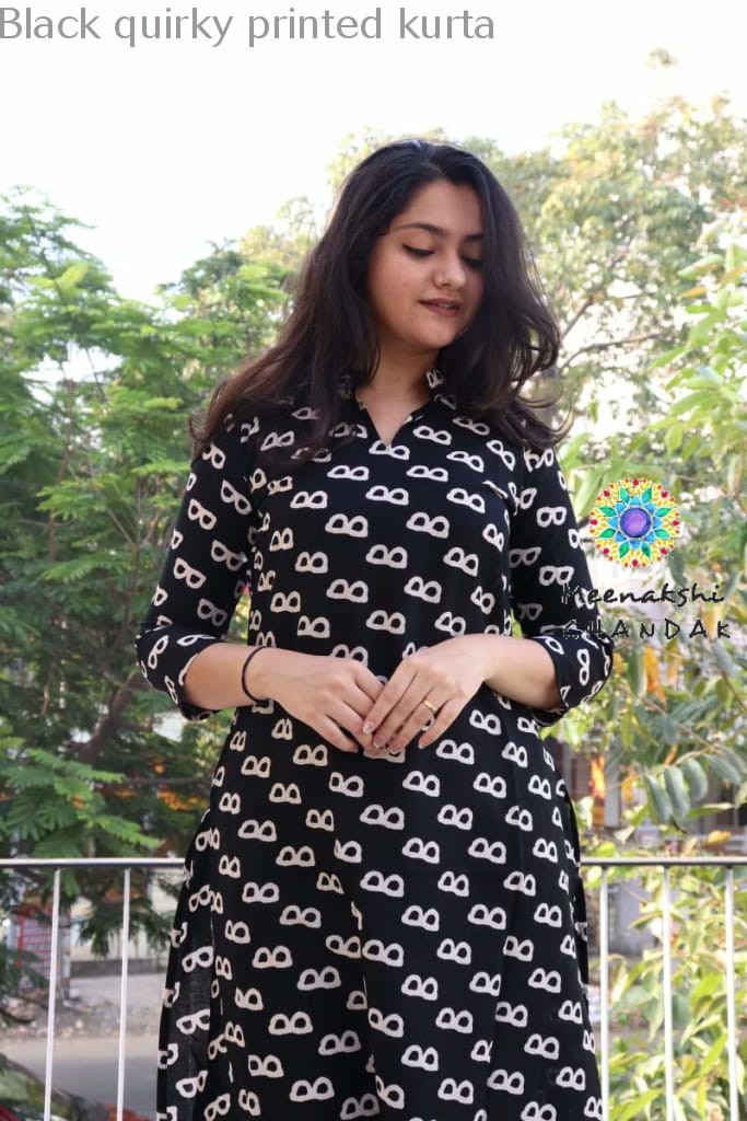 Black Quirky Printed Kurta Best Offers