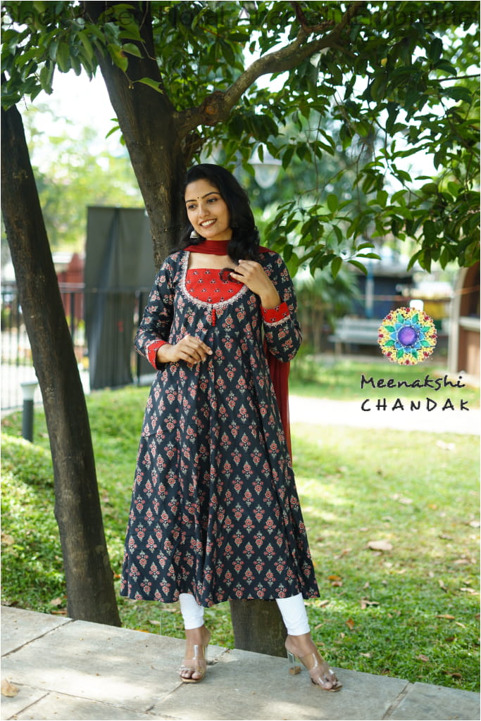 Black & Red Floral Anarkali [Embroidery] SET T&D