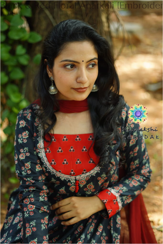 Black & Red Floral Anarkali [Embroidery] SET T&D