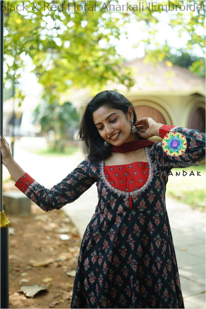 Black & Red Floral Anarkali [Embroidery] SET T&D
