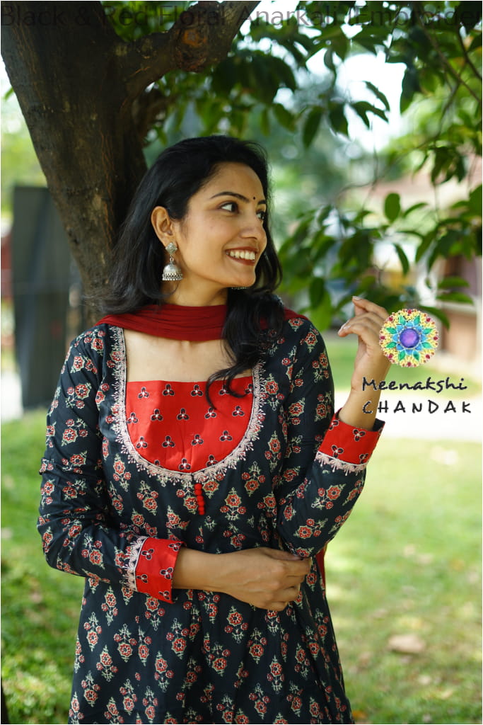 Black & Red Floral Anarkali [Embroidery] SET T&D